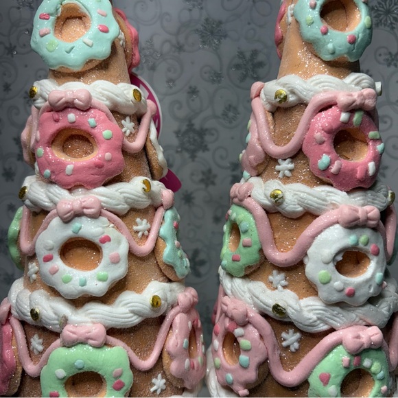 Peppermint Square Pastel Pink Bow Christmas Sprinkled Candy Doughnut Icing Trees - Picture 11 of 12